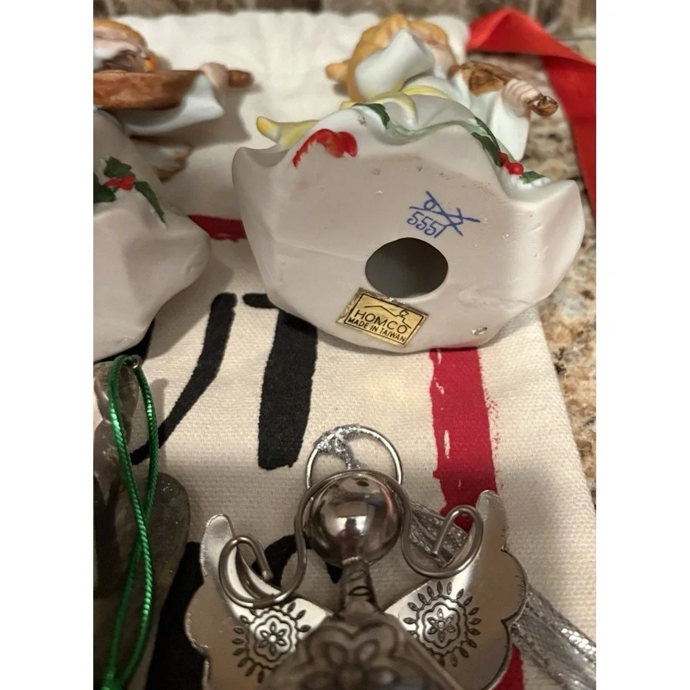 Angel Bell Ornament figurines‎ ceramic silver  Vintage Lot of 8